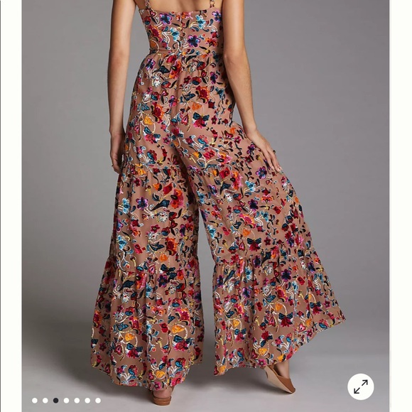Anthropologie Flounced Floral Burnout Velvet Jumpsuit - Worn once - Picture 3 of 4